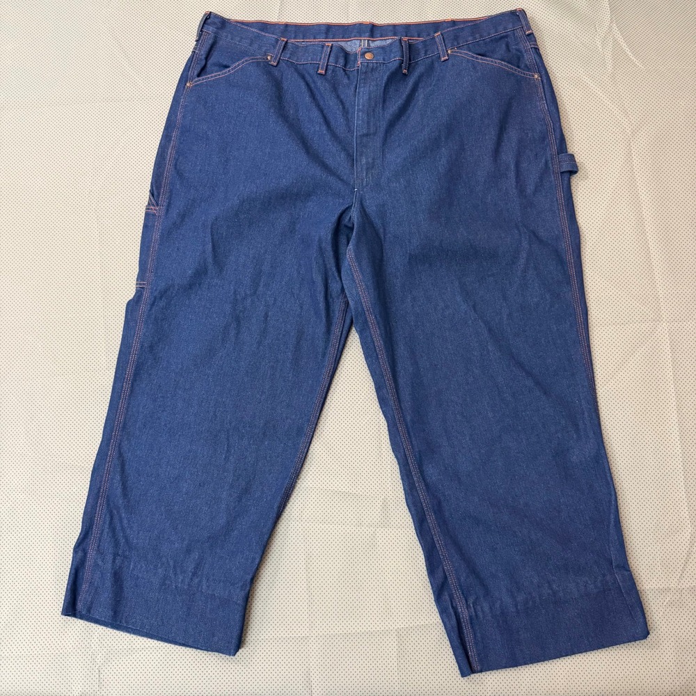 Big Mac Carpenter Jeans M 48X32 Blue Indigo Wash Orange Stitch USA Made Vtg